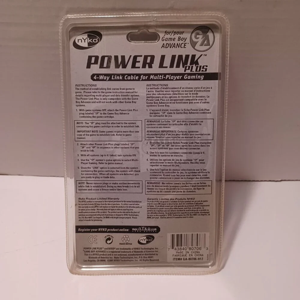 2001 Power Link Plus by Nyko for Game Boy Advance Accessories Brand New/ Sealed
